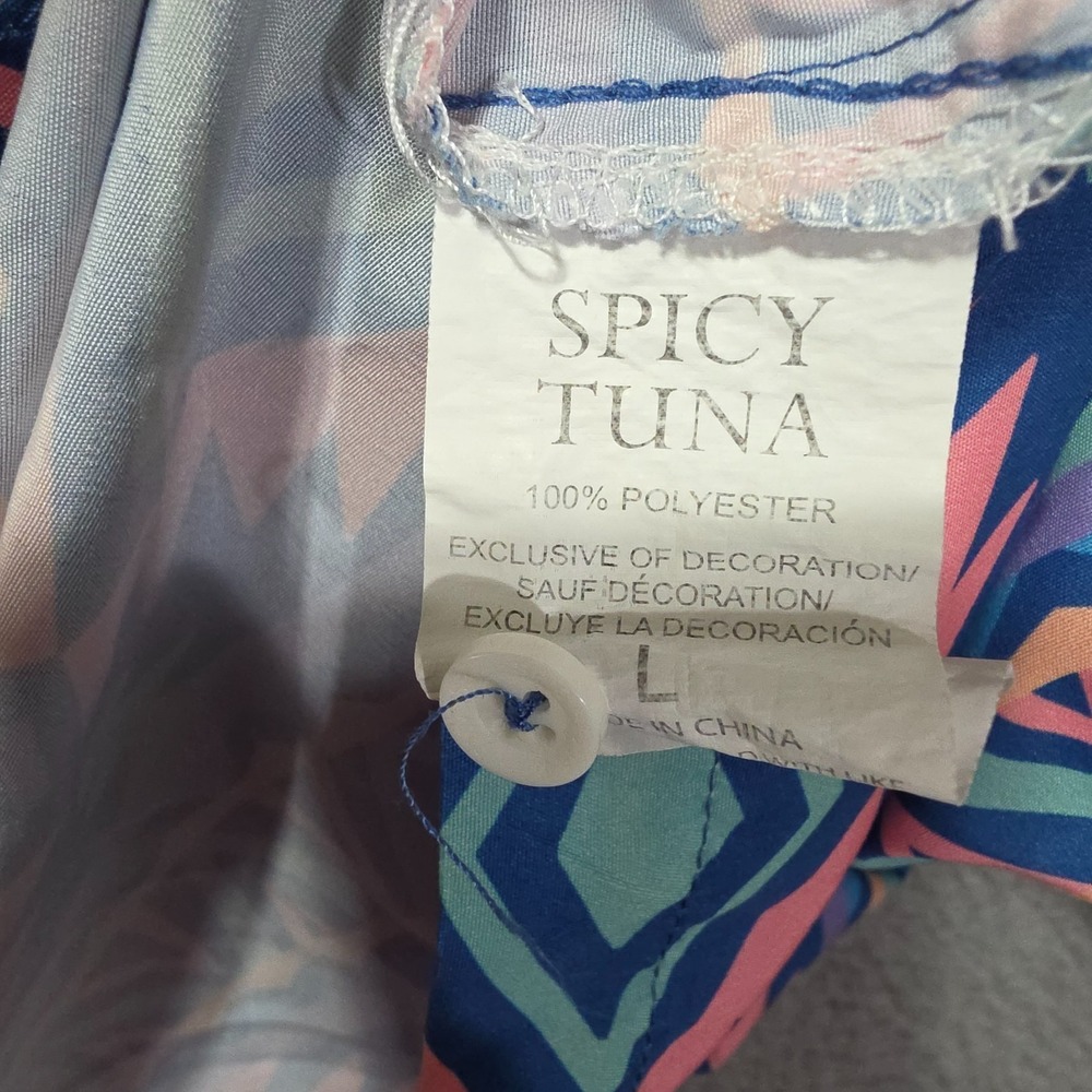 Spicy Tuna Mens Button Front Short Sleeve Aztec Pink Blue Green Shirt Large - Picture 6 of 6